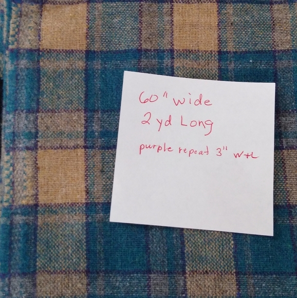 2 yds 60" wide tartan plaid wool fabric. Teal & tan base with purple stripe - Picture 2 of 11